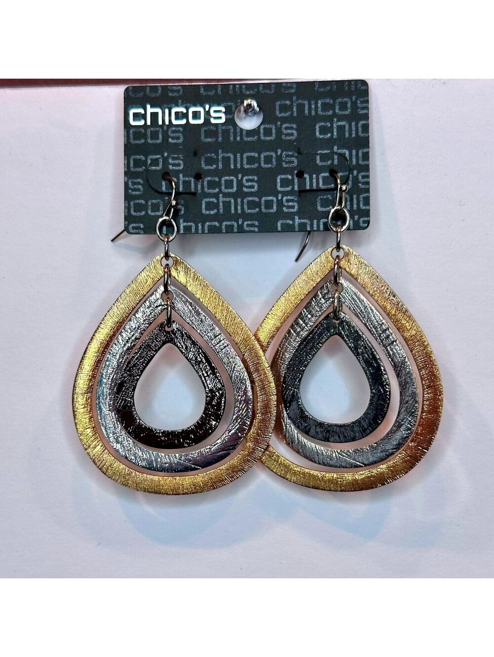 Chico’s Gold Silver Mixed Metal Teardrop Dangle Earrings NWT